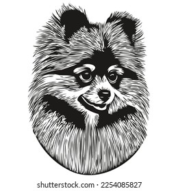 Pomeranian spitz dog hand drawn vector logo drawing black and white line art pets illustration
