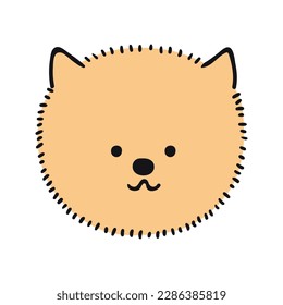 Pomeranian spitz dog, puppy face cute funny cartoon character illustration. Hand drawn vector, isolated. Line art. Domestic animal logo. Design concept pet food, branding, business, vet, print, poster