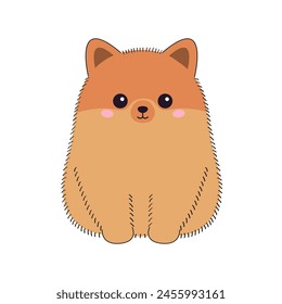 Pomeranian Spitz dog sitting. Orange puppy face head line contour silhouette icon. Doodle animal pet icon. Cute kawaii cartoon funny character. Adopt concept. Flat design. Pink background. Vector