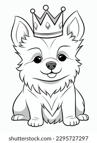 Pomeranian spitz vector coloring book black and white for kids isolated line art on white background.