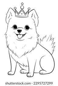 Pomeranian spitz vector coloring book black and white for kids isolated line art on white background.