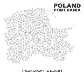 Pomeranian Voivodeship map designed with small dots. Vector abstraction in black color is isolated on a white background. Scattered little dots are organized into Pomeranian Voivodeship map.