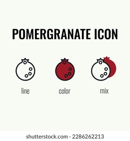 Pomergranate icon set line, color