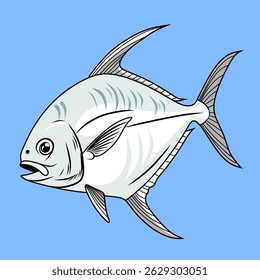 Pomfret fish hand drawn realistic illustration