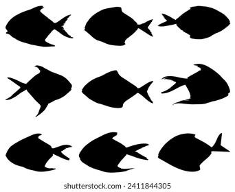 Pomfret Fish silhouette vector art white background