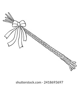 Pomlazka - Czech traditional Easter wicker whip with ribbons, vector spring symbol sketch