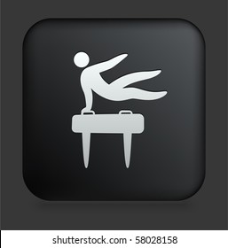 Pommel Horse Icon on Square Black Internet Button Original Illustration