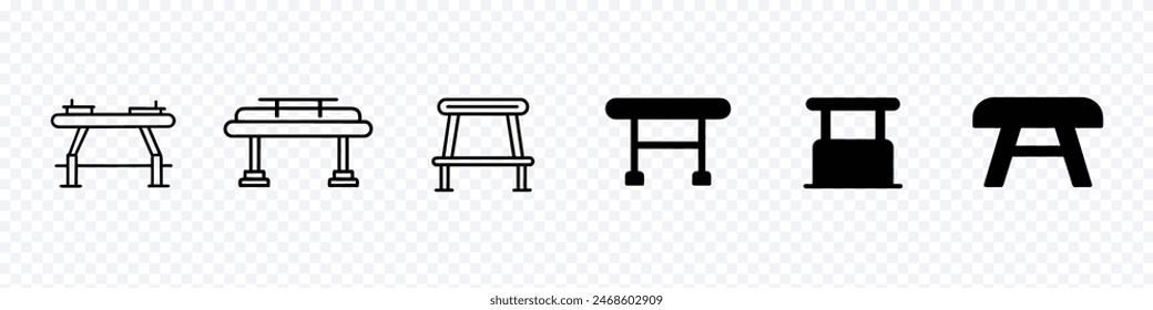 pommel horse icon, Pommel Horse Vector Glyph Icon, Black line icon of a gymnastics pommel horse, Set line Pommels horse icon, pommelhorse line icons, sports equipment horses