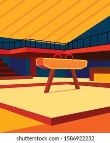 Pommel Horse illustration trendy color vector illustration, Athlete Pommel horse illustration background design.