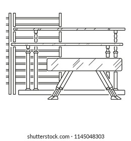 Pommel Horse, Parallel Bars and Swedish Staircase, Wooden Ladder. Gymnastic Equipment. Vector, Illustration