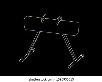 Pommel horse. Vector outline illustration. Dimetric projection. Gymnastic equipment.