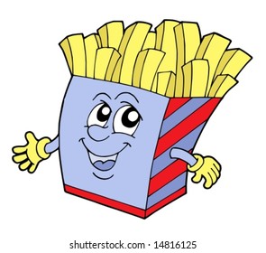 Pommes frites in Schachtel mit lächelndem Gesicht - Vektorgrafik.