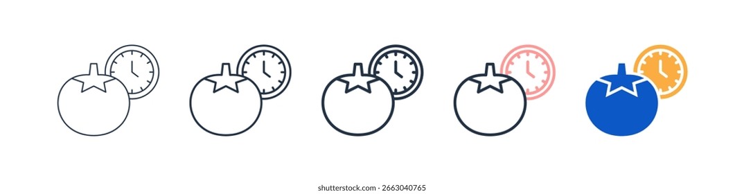 Pomodoro Technique different style icons set vector illustration.
