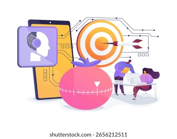 Técnica Pomodoro Ferramentas digitais conceito abstrato vetor ilustração. Os aplicativos usam a Técnica Pomodoro para aprimorar o gerenciamento de tempo e o foco.