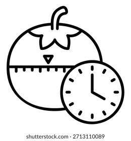 Pomodoro technique icon for time management with tomato timer