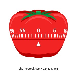 Pomodoro Technique - time management method, has been widely popularized by apps and websites providing timers and instructions. Tomato timer isolated icon