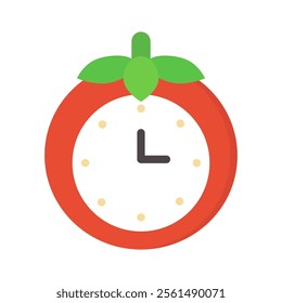 Pomodoro timer clock icon. Business, countdown, deadline, task management, productivity, work, schedule concepts. Flat vector design isolated illustration.