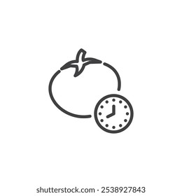 Pomodoro Timer line icon. linear style sign for mobile concept and web design. Clock and tomato outline vector icon. Productivity and focus symbol, logo illustration. Vector graphics