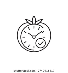 Pomodoro Timer Vector Icon - Minimalist Tomato Clock for Productivity and Time Management Line Art