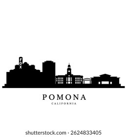 Pomona with California Skyline Silhouette Vector.