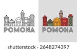 Pomona skyline with Fox Theater and fairground buildings for vibrant cityscape art.