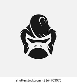 Pompadour Gorilla Monkey Minimalist Logo. Simple Negative Space Vector Design. Isolated With Soft Background.