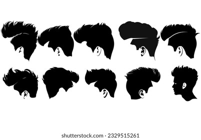 Pompadour hairstyle silhouette clipart,trendy stylish man hairs,set of men hair styles and hair cuts,