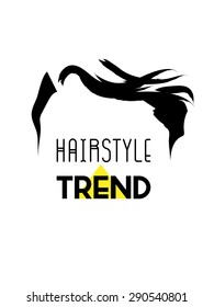 'Pompadour hairstyle trend' - hairdresser salon poster or logo. Short pompadour haircut with inscription inside. Outline illustration isolated on white background.