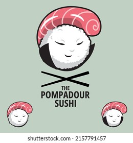 The Pompadour Sushi Illustration, Combination Of Pompadour Hairstyle And Sushi Food, Suitable For Restaurant Logo, Tshirt Graphic, Design Element, Or Any Other Purpose.