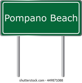 Pompano Beach , Florida, road sign green vector illustration, road table, USA city