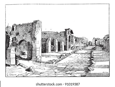 Pompei, way of the tombs,  vintage engraved illustration. Dictionary of words  and things - Larive and Fleury - 1895.