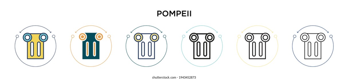 Pompeii icon in filled, thin line, outline and stroke style. Vector illustration of two colored and black pompeii vector icons designs can be used for mobile, ui, web