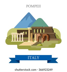 Pompeii Ruins Italy Flat Cartoon Style Stock Vector (Royalty Free ...