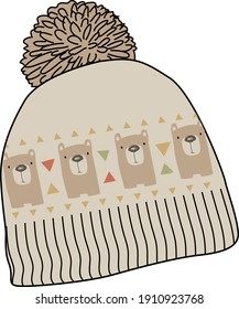 Pompom Beanie. Winter Accessories For Kids. Beret Vector Illustration