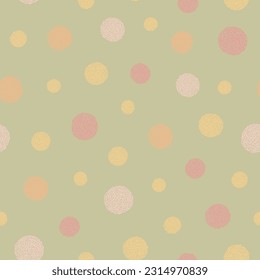 Pompom vector pattern in pastel colors, oragne, red, pink, perfect for wallpaper or fabric, soft gentle seamlesss polka dot pattern.