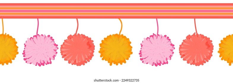 Pompoms. pom-poms border. Children's fluffy decor.