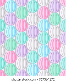 Pompons tissue paper garland seamless pattern. Party pastel marshmallow background for candy  buffet. Vector illustration.