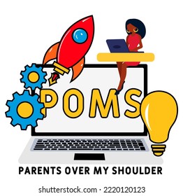 POMS - Parents Over My Shoulder acronym. business concept background.  vector illustration concept with keywords and icons. lettering illustration with icons for web banner, flyer, landing