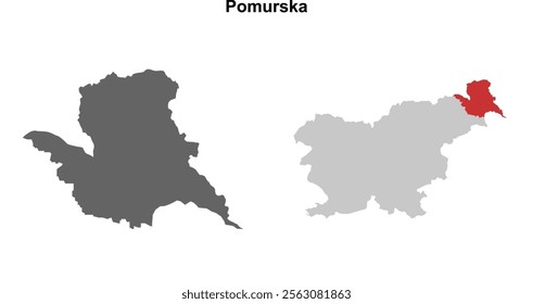 Pomurska region blank outline map set