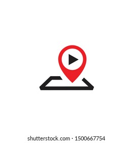 pon map with play button icon/symbol/Logo Design. Vector Template Illustration.