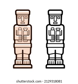 Ponce Monolith, stone statue from Tiwanaku, Bolivia. Color and black and white vector icon.