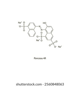 Ponceau 4R flat skeletal molecular structure Colouring agent treatment. Vector illustration scientific diagram.