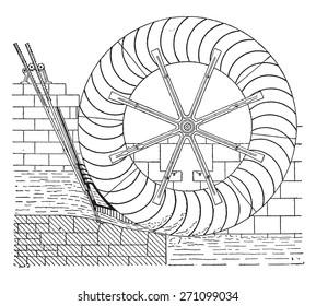 Poncelet wheel, vintage engraved illustration. Industrial encyclopedia E.-O. Lami - 1875. 