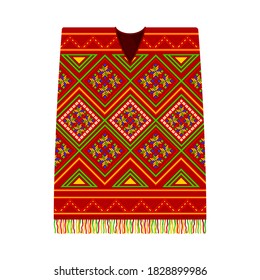 Poncho with Bright Embroidery as Apparel Vector Illustration