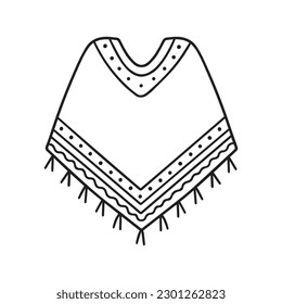 Poncho doodle. Traditional mexican clothing In sketch style. Hand drawn vector illustration isolated on white background