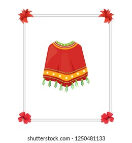 poncho frame flowers mexican culture traditional