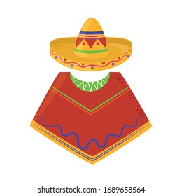 poncho and hat traditional. Cinco de Mayo mexican celebration vector illustration flat style icon.