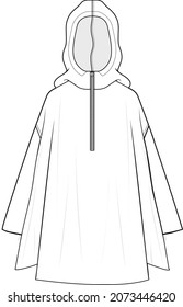 Poncho Hoodie Flat Sketch Vector Illustration