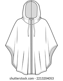 poncho hoodie flat sketch vector illustration