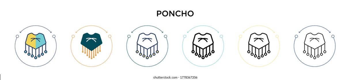 Poncho icon in filled, thin line, outline and stroke style. Vector illustration of two colored and black poncho vector icons designs can be used for mobile, ui, web